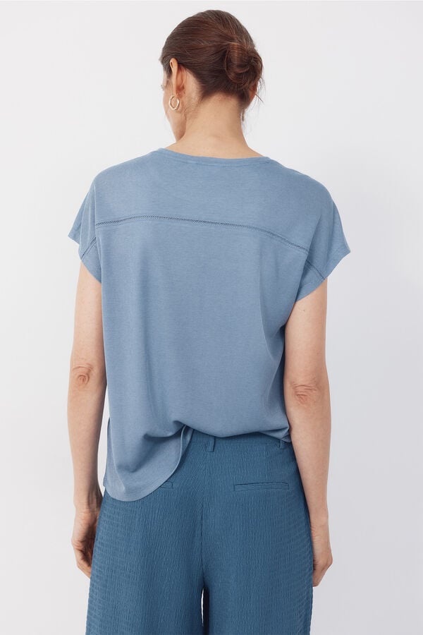 Cortefiel Hemstitch T-shirt Blue