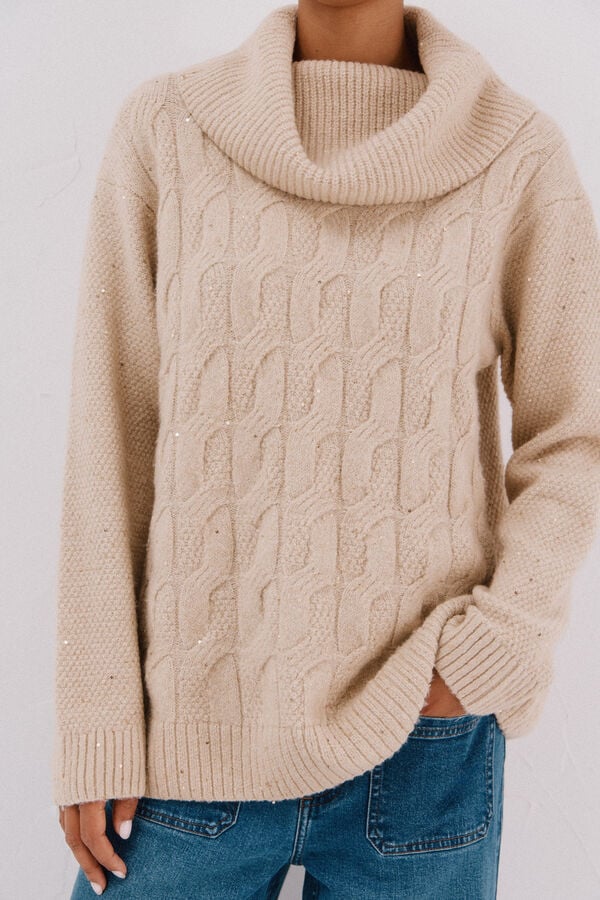 Cortefiel Jersey punto lentejuelas Beige