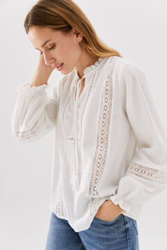 Cortefiel Cotton blouse lace detail White
