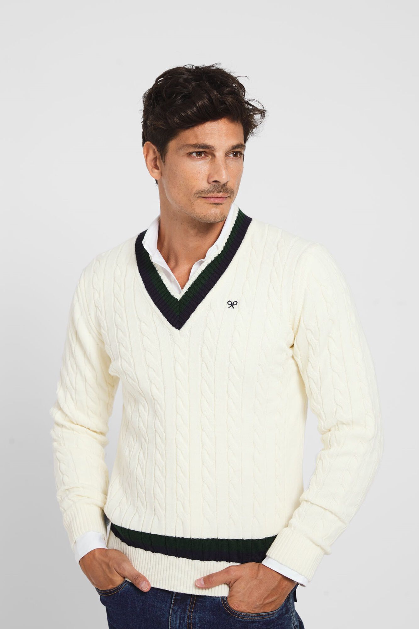 Men's v top neck varsity sweater