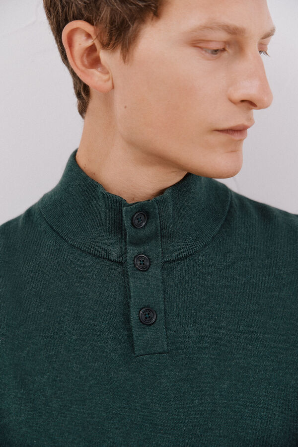 Cortefiel Cotton/silk cashmere high neck jumper Dark green