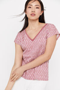 Cortefiel V-neck T-shirt with lace detail Pink