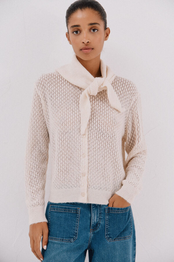 Cortefiel Jersey-knit scarf jacket Ivory