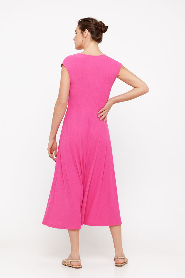 Cortefiel Pleated jersey-knit dress with knot detail Fuchsia