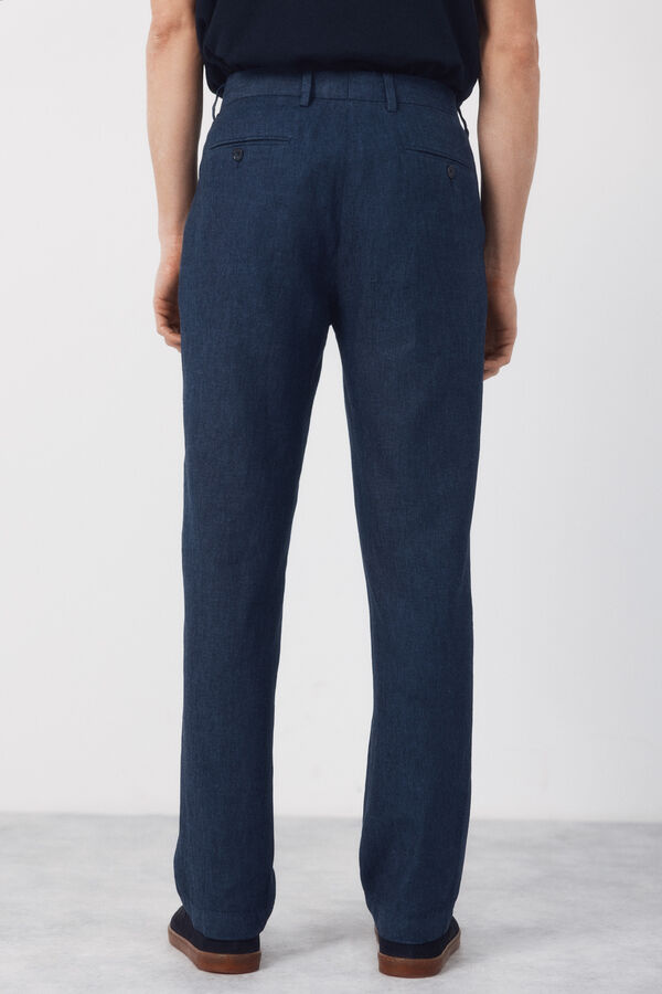 Cortefiel Cal&ccedil;as coordenadas em mistura de linho Azul