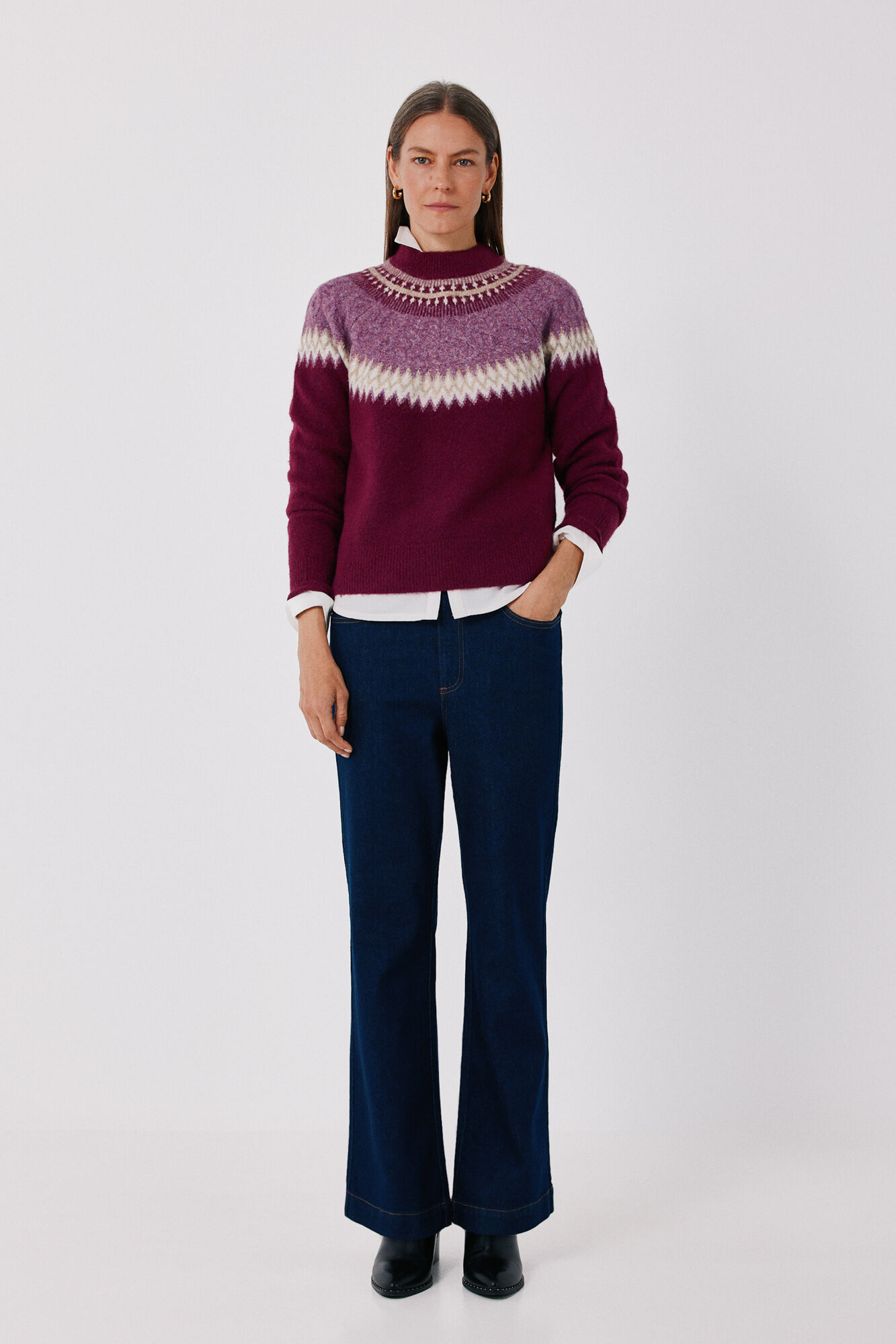 Cortefiel Fair Isle and cross-knit jumper