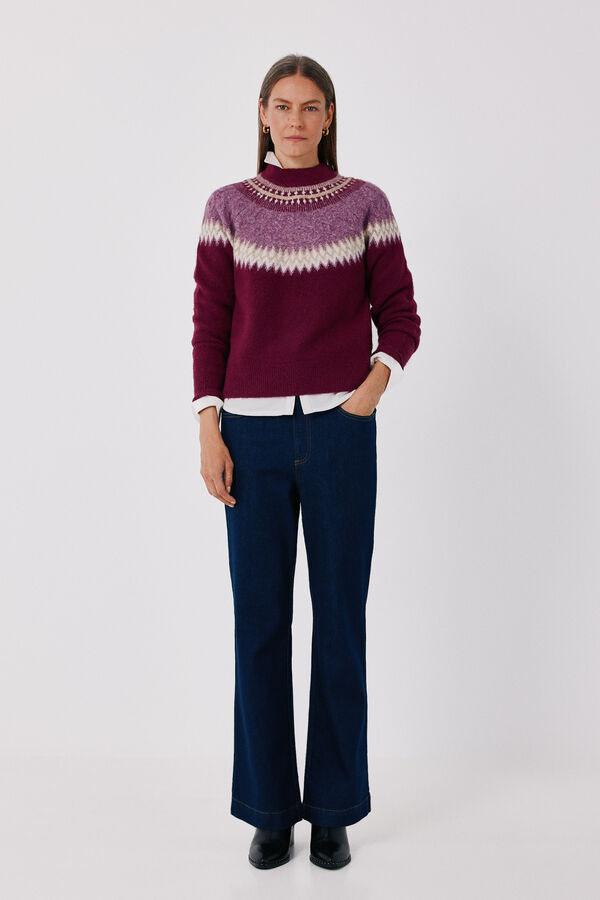 Cortefiel Fair Isle and cross-knit jumper Maroon