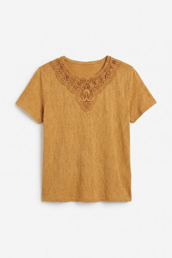 Cortefiel Guipure neckline t-shirt Gold