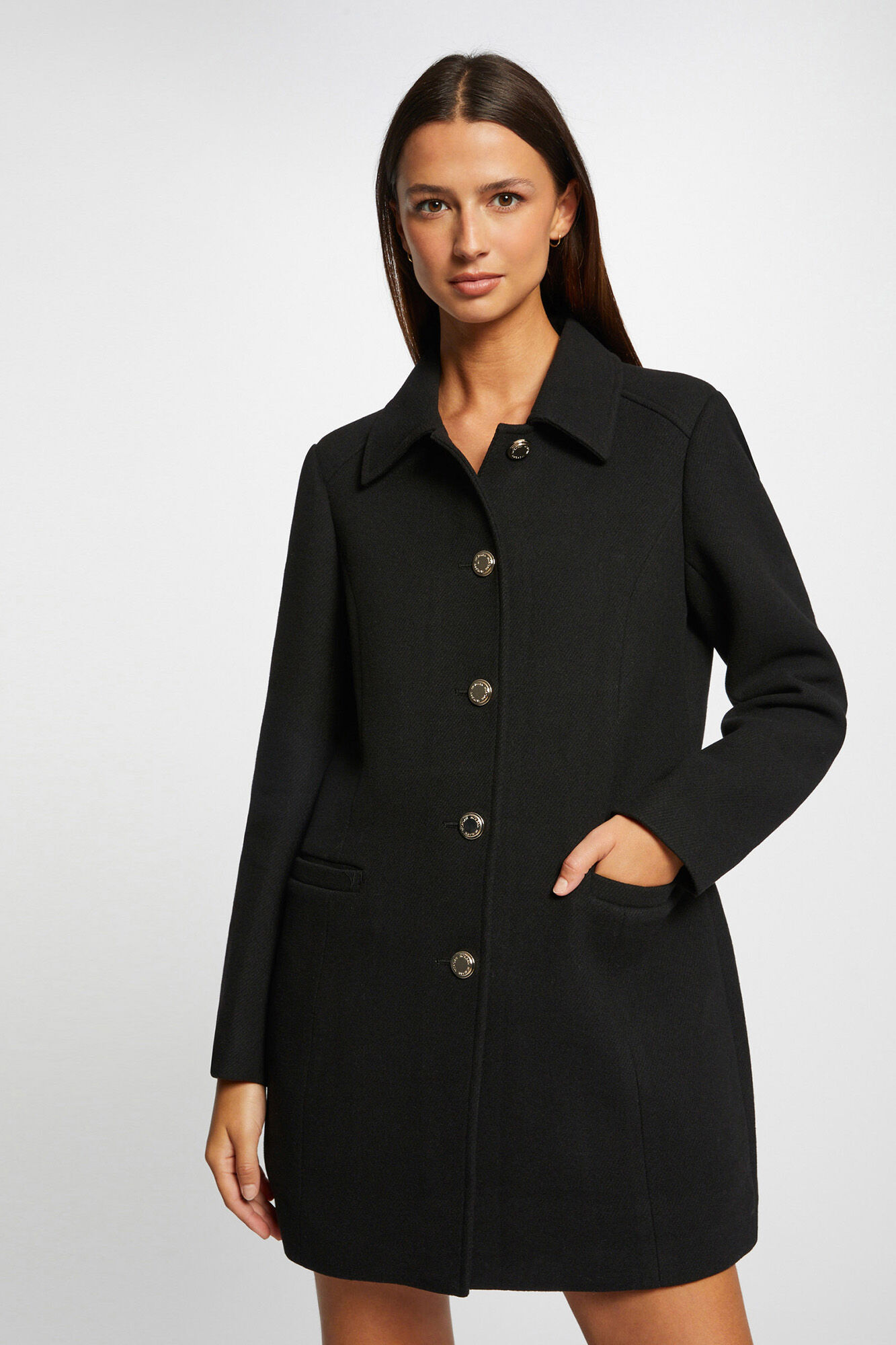 Long straight button up coat Women s coats and parkas Cortefiel