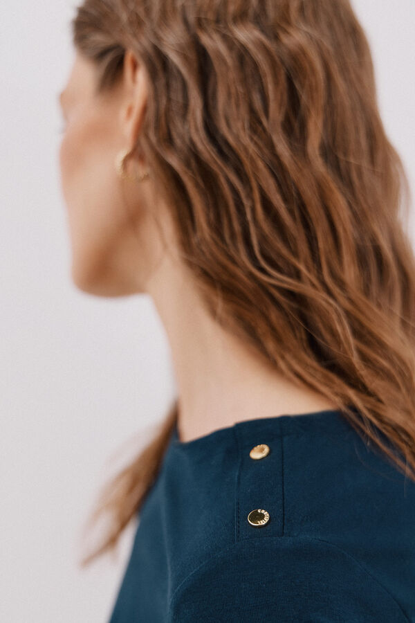 Cortefiel Boat neck T-shirt with buttons Navy
