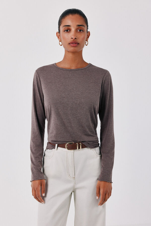 Cortefiel Long sleeve basic T-shirt Beige