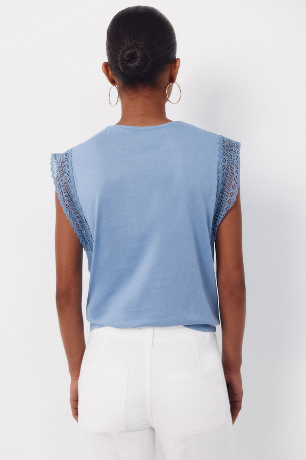 Cortefiel Guipure sleeve -shirt Printed blue