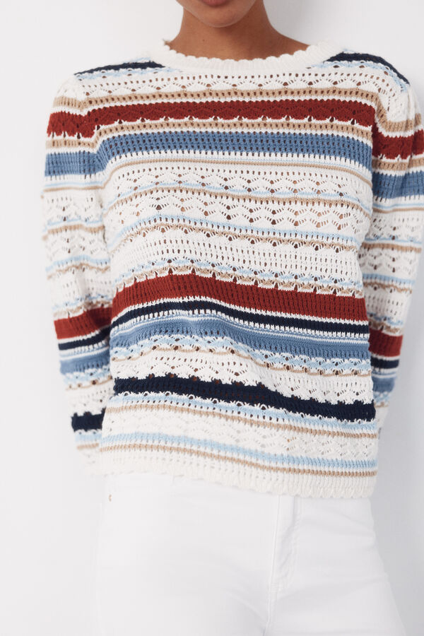 Cortefiel Multicoloured striped jumper Printed white