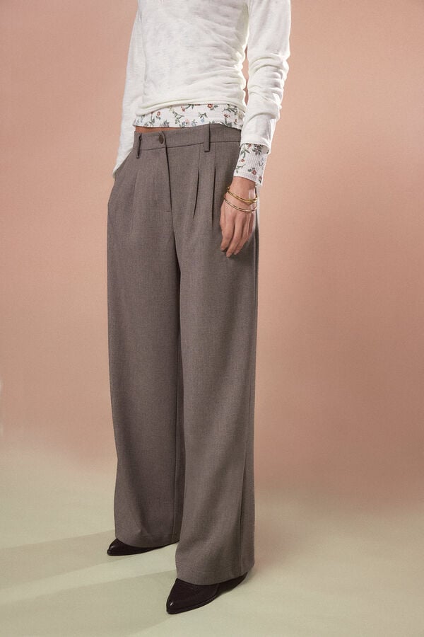 Slowlove Pantal&oacute;n pinzas recto Castanho