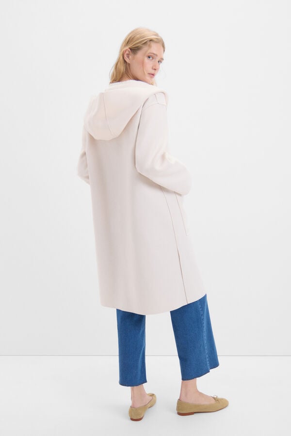 Cortefiel Lightweight fabric hooded coat Ivory