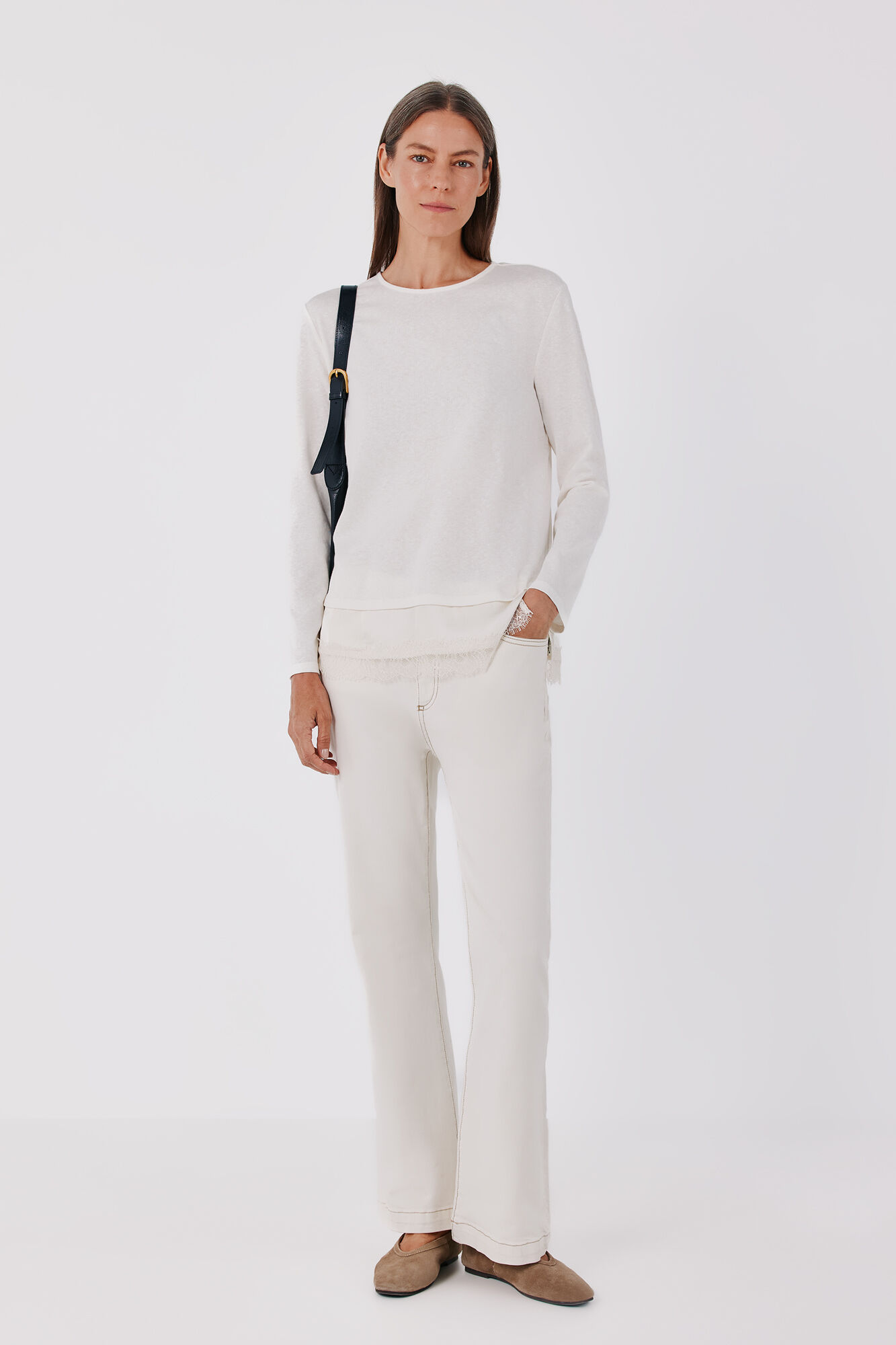 Cortefiel Plain hem T-shirt with lace detail