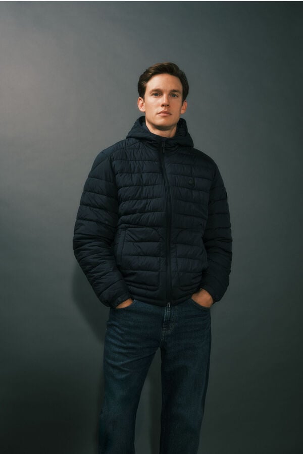 Cortefiel Ultralight padded jacket with hood Navy