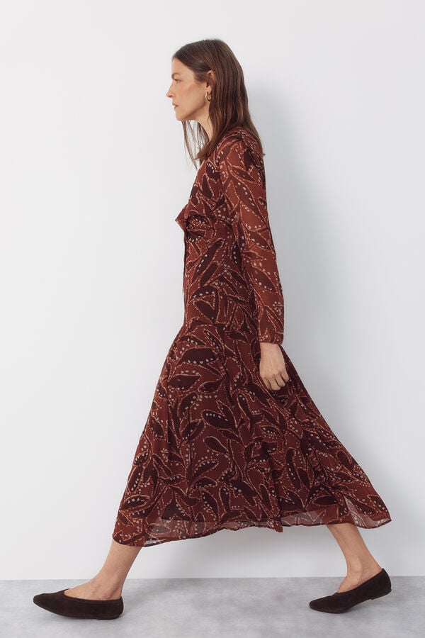 Cortefiel Flowing printed dress Printed brown