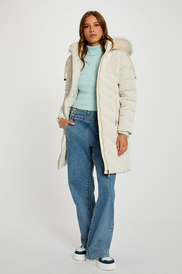 Morgan Sobretudo longo acolchoado com capuz Ecru