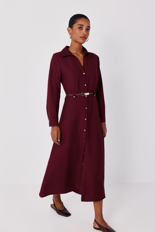Cortefiel Midi shirt dress with belt Maroon