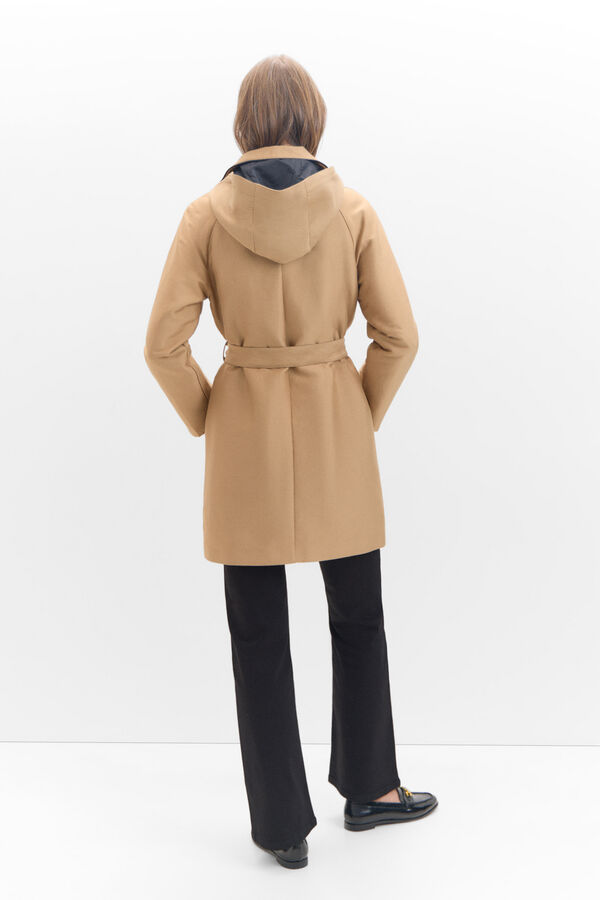 Cortefiel Satin trench coat with detachable hood Beige