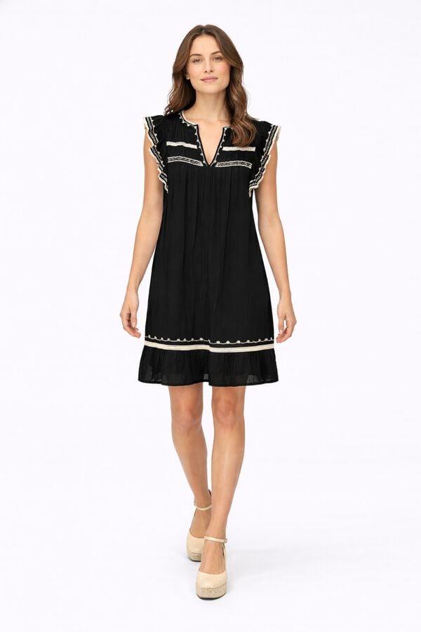 Vila Short embroidered organic cotton dress Black
