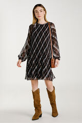 Vila Vestido curto de chiffon plissado Preto