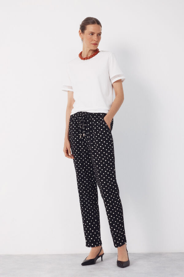 Cortefiel Flowy textured trousers Printed white
