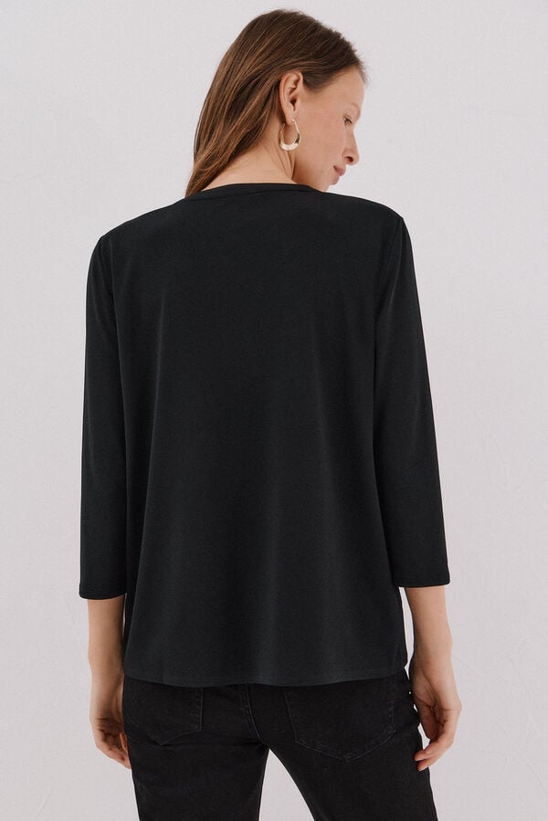 Cortefiel Basic top with mandarin collar Black