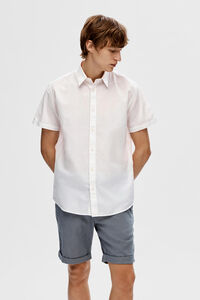Cortefiel Camisa de manga corta confeccionada con lino. Blanco