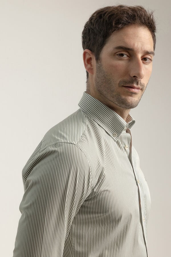 PuroEGO Camisa slim fit algodón rayas Verde