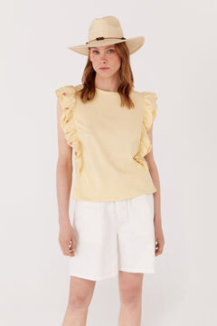 Cortefiel Flounced embroidered T-shirt Yellow