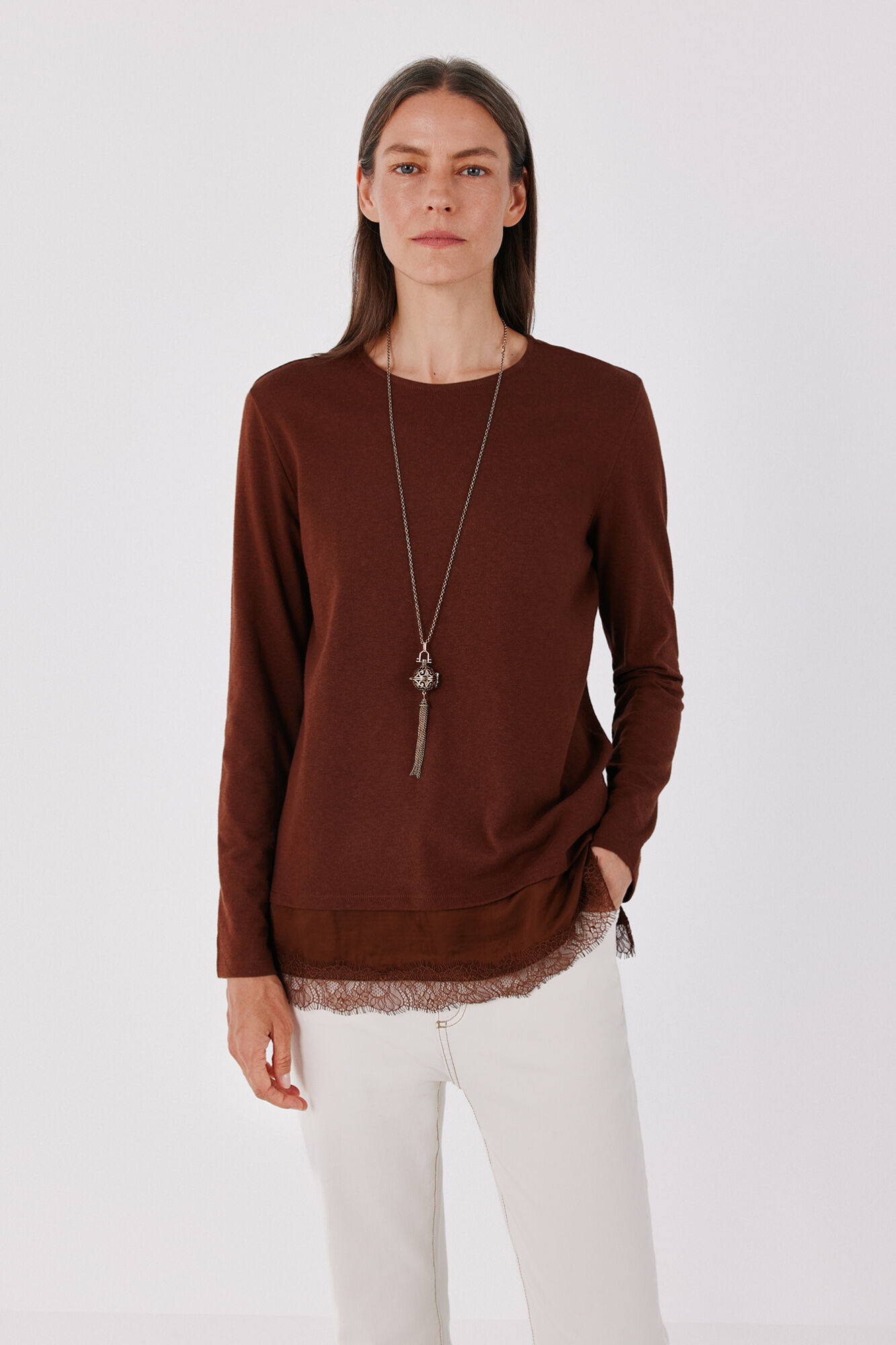 Cortefiel Plain hem T-shirt with lace detail