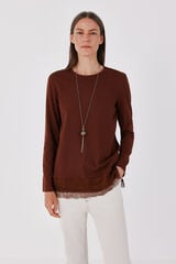 Cortefiel Plain hem T-shirt with lace detail Camel