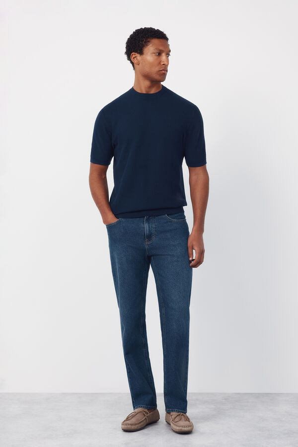 Cortefiel Basic short sleeve jersey T-shirt Navy