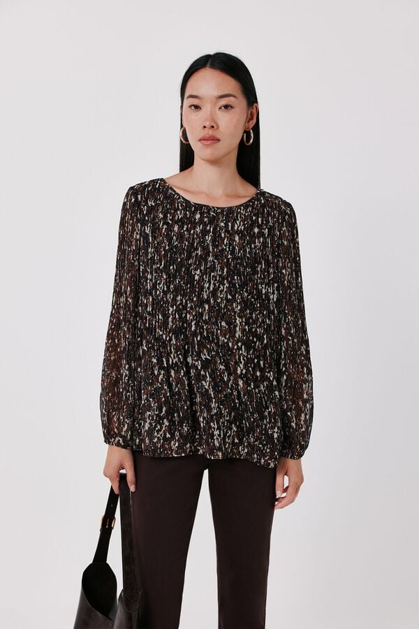 Cortefiel Pleated blouse Printed brown