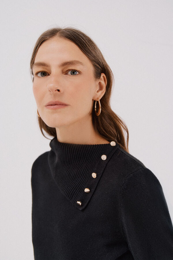Cortefiel Button neck jumper Black