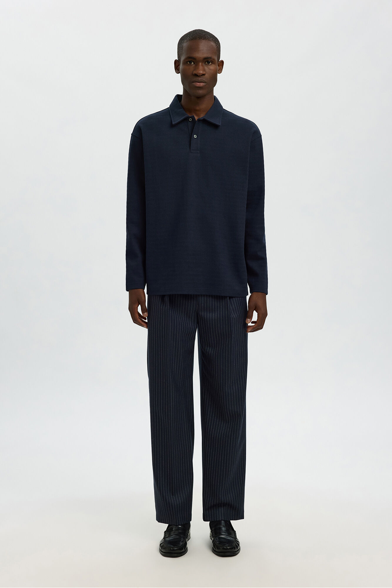 Selected Camisa polo jacquard de manga comprida , 100% algod&atilde;o org&acirc;nico