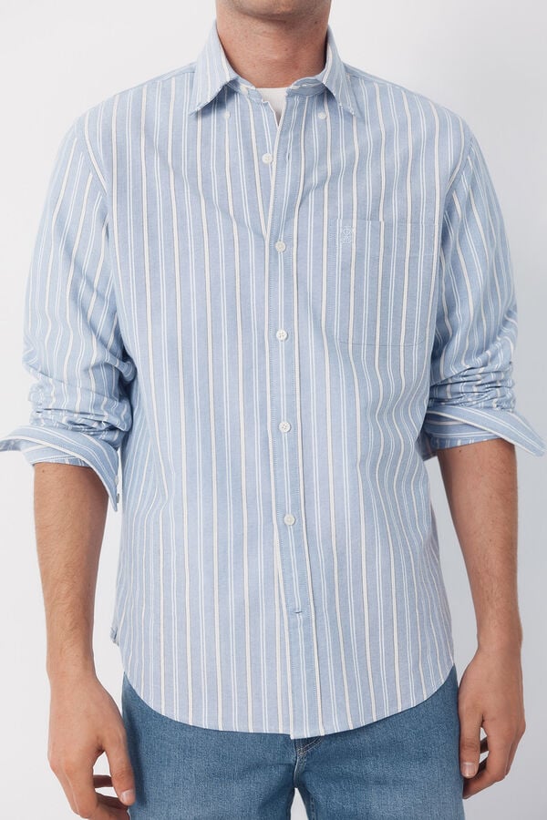 Cortefiel Striped Oxford shirt Blue