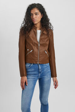 Cortefiel Women's faux leather short jacket Brown