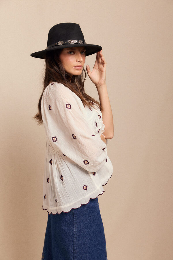 Slowlove Blusa frunces bordados Blanco