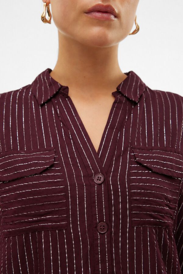 Vero Moda Camisa fluida con rayas metalizadas Granate
