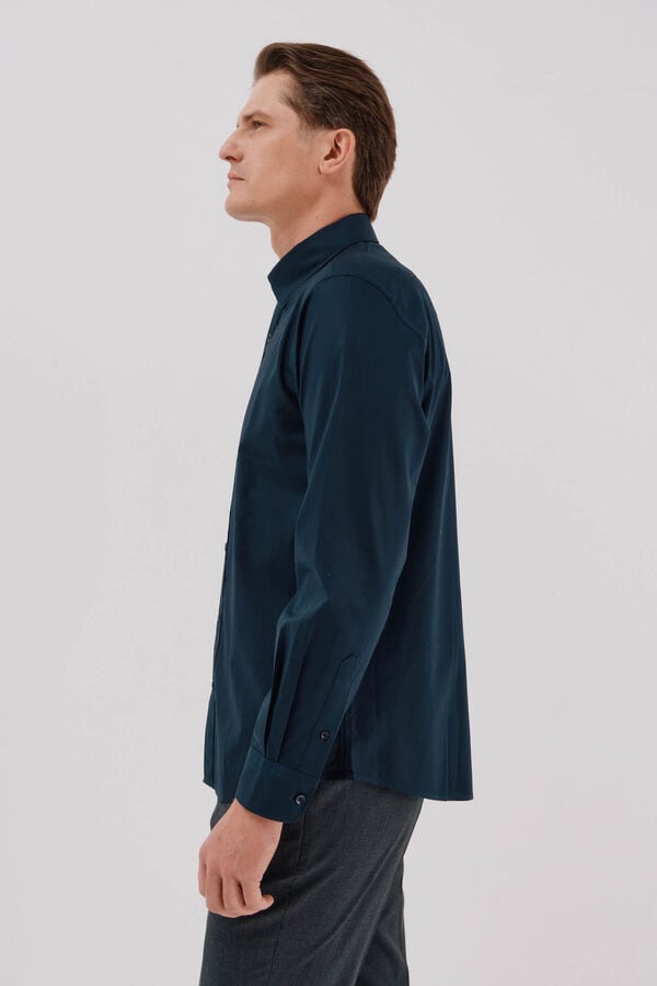Cortefiel Plain tencel cotton shirt Navy