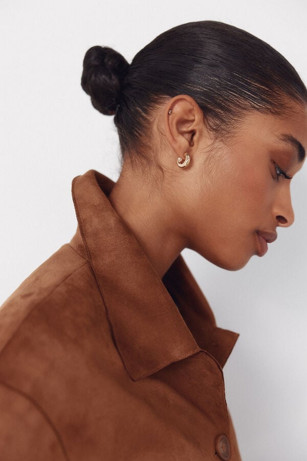 Cortefiel Jaqueta em tecido com efeito camur&ccedil;a Tostado