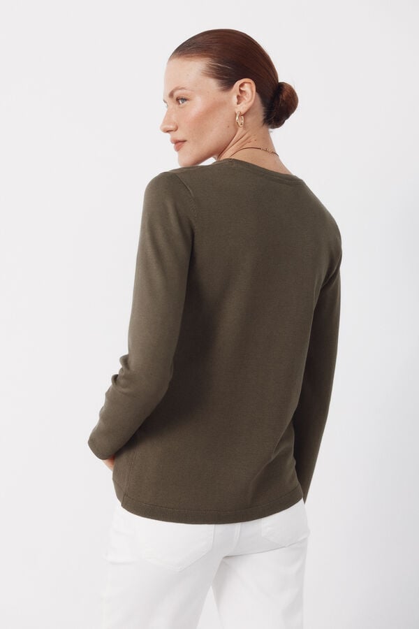 Cortefiel Striped jersey-knit jumper Kaki