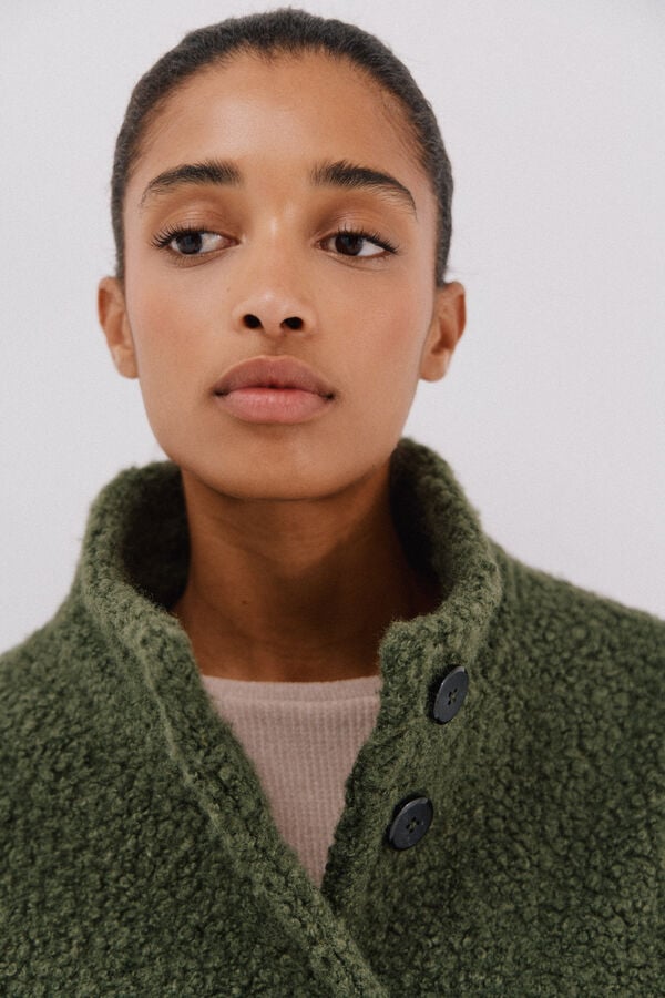 Cortefiel Short soft fabric coat Green