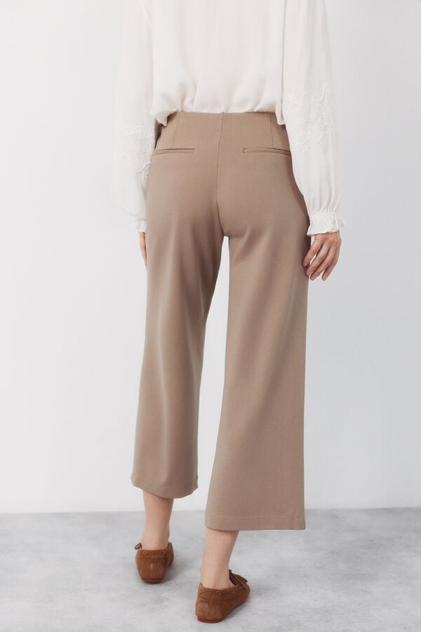Cortefiel Wide jersey-knit trousers Nude
