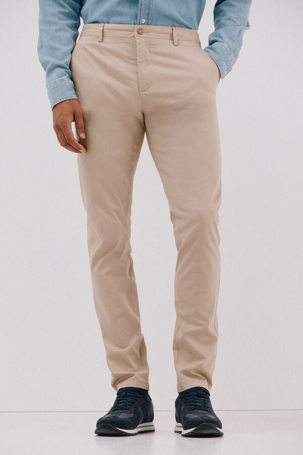 Cortefiel Slim-fit print chinos pants Beige