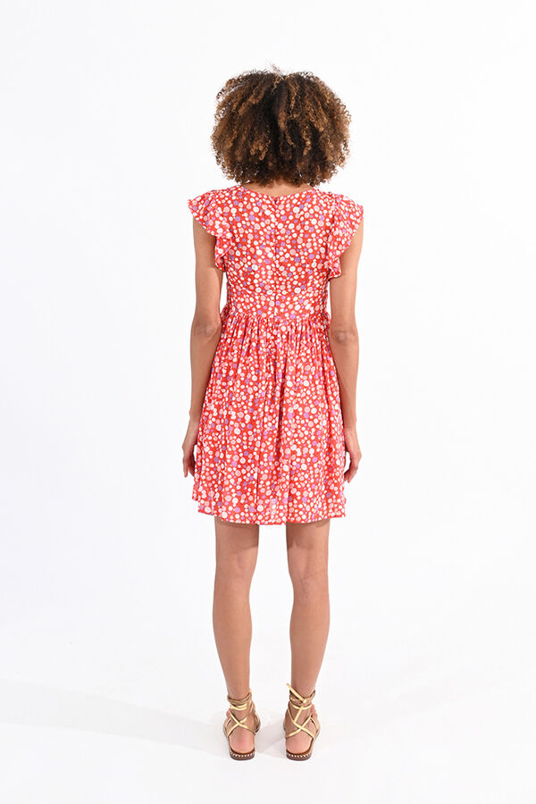 Cortefiel Printed dress with short sleeve and ruffles Multicolour