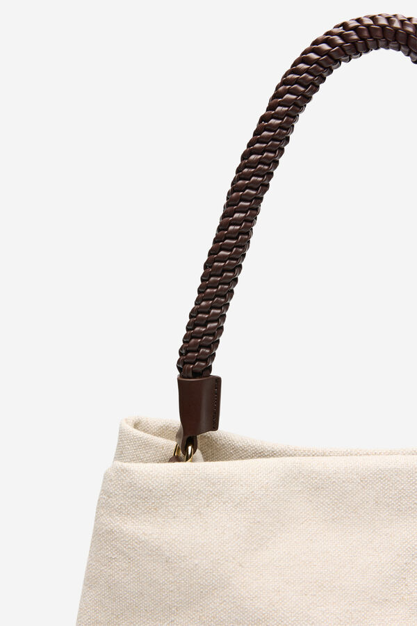 Cortefiel Bolso rafia asa trenzada Beige